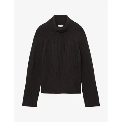 Reiss Womens Brielle Cable-knit Wool And Cashmere-jumper Chocolate Brown