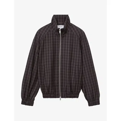 Reiss Womens Carla Gingham-check Wool Bomber Jacket Grape Check