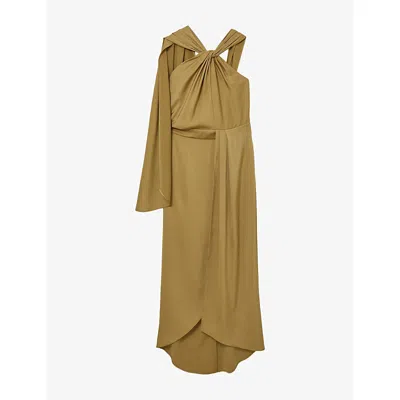 Reiss Womens Clodagh Side-cape Satin Midi Occasion Dress Gold