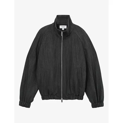 Reiss Womens Derby Herringbone Stretch Wool-blend Bomber Jacket Charcoal Grey