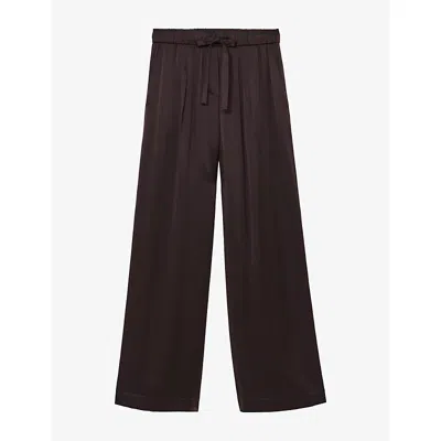 Reiss Womens Maria Elasticated-waist Wide-leg Silk Trousers Grape Burgundy