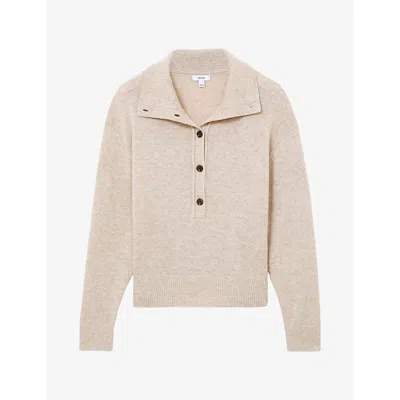 Reiss Womens Martha Button-neck Wool And Cashmere Jumper Cream