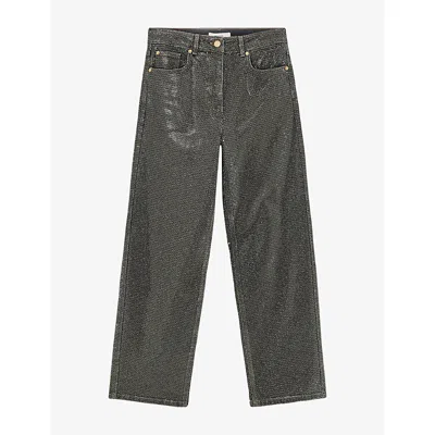 Reiss Womens Selin Crystal Straight-leg Stretch-denim Jeans Black Silver