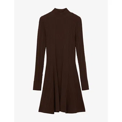 Reiss Womens Tilly Textured-cable Knitted Mini Dress Chocolate Brown