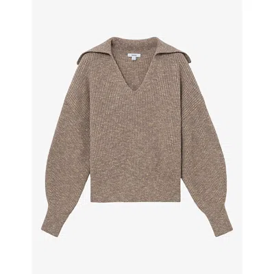 Reiss Womens Twyla Open-neck Wool And Cotton Jumper Stone Neutral
