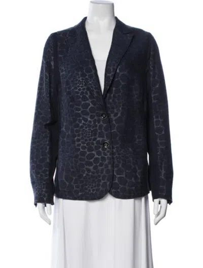 Pre-owned Rena Lange Animal Print Blazer In Blue