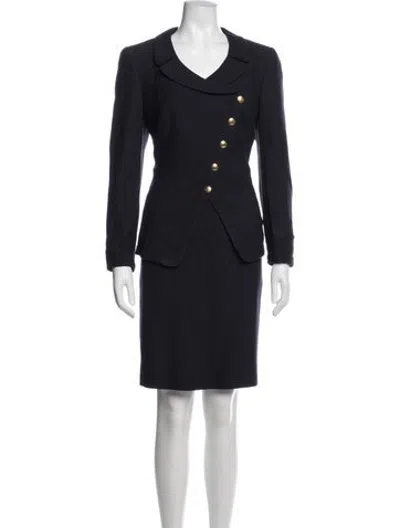 Pre-owned Rena Lange Silk Skirt Suit In Blue