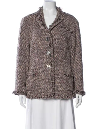 Pre-owned Rena Lange Virgin Wool Tweed Pattern Blazer In Blue