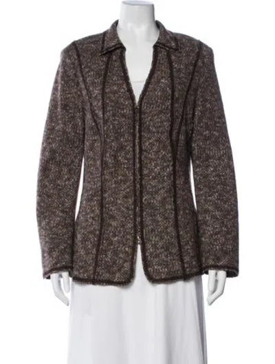 Pre-owned Rena Lange Virgin Wool Tweed Pattern Jacket In Brown