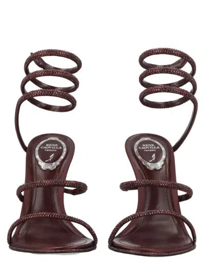René Caovilla Cleo Burgundy Satin High-heeled Sandals In Brown