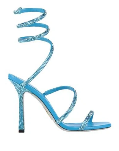 René Caovilla Rene' Caovilla Woman Sandals Azure Size 6 Leather In Blue