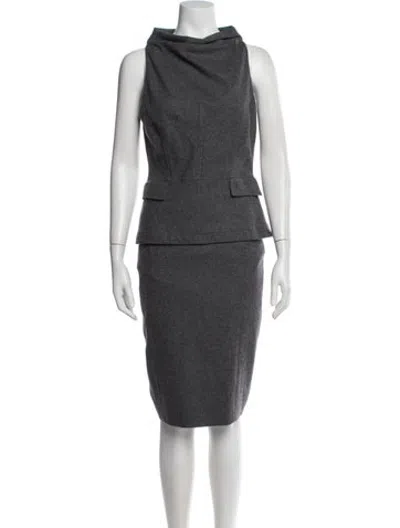 Pre-owned Rene Lezard Wool Skirt Suit In Grey