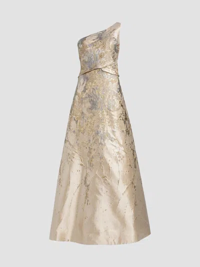 Rene Ruiz Collection Women's Floral Metallic Brocade One-shoulder Gown In Gold