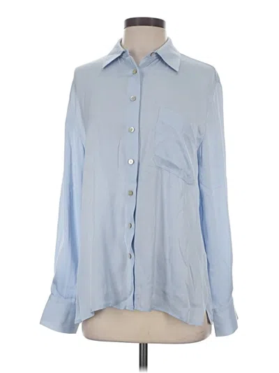 Pre-owned Repeat Cashmere Long Sleeve Silk Top Blue Collared Neckline Tops