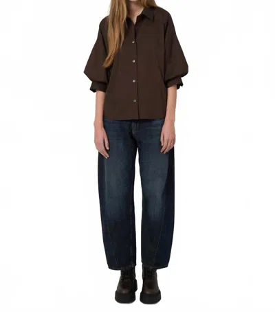 Repeat Cashmere Stretch Cotton Poplin Blouse In Brown