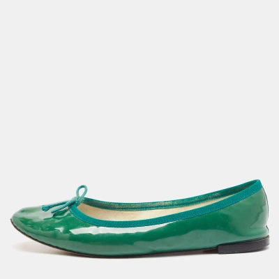 Pre-owned Repetto Green Patent Leather Bow Ballet Flats Size 38