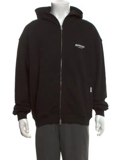 Pre-owned Represent Graphic Print Open Front Hoodie W/ Tags In Black