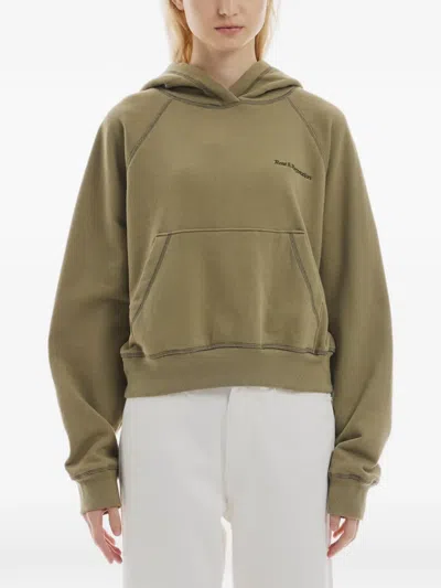 Rest&recreation Zig-zag Stitch Cropped Hoodie In Brown