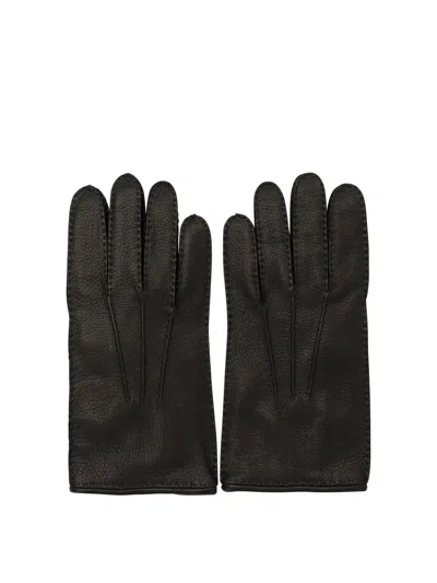 Restelli Leather Gloves "49/f" In Black