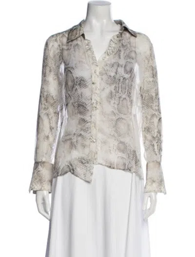 Pre-owned Retroféte Animal Print Long Sleeve Blouse In Neutrals