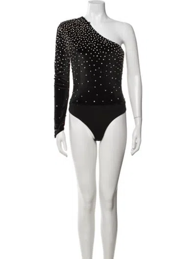 Pre-owned Retroféte Graphic Print One-shoulder Bodysuit In Black