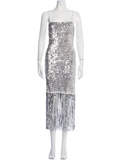 Pre-owned Retroféte Patterned Midi Length Dress In White