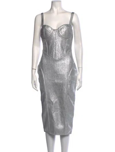 Pre-owned Retroféte Square Neckline Midi Length Dress In Silver