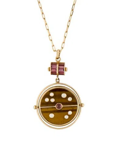 Pre-owned Retrouvai 14k Multi-stone Grandfather Compass Pendant, 26" In Multicolor