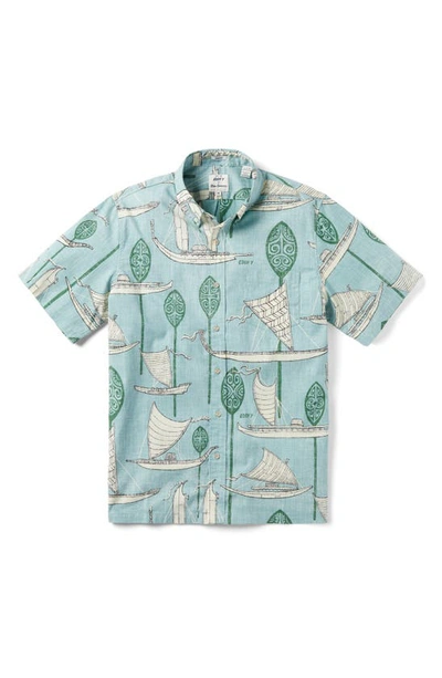Reyn Spooner South Pacific Voyagers Cotton Blend Button-down Shirt In Aquifer