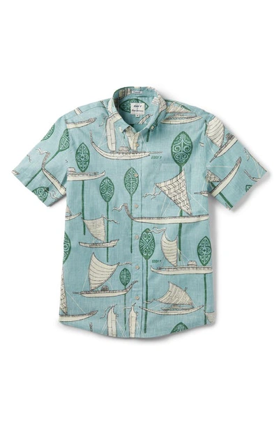 Reyn Spooner X Eddy Y South Pacific Voyagers Short Sleeve Button-down Shirt In Aquifer