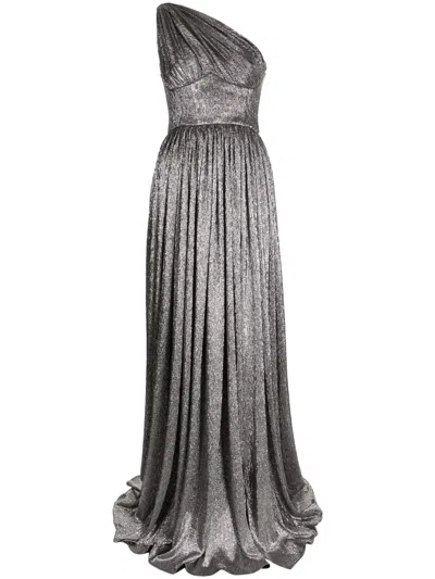 Rhea Costa One-shoulder Metallic Dress In Silver