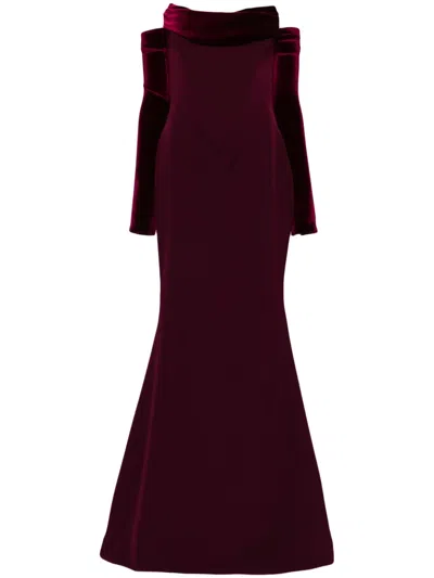 Rhea Costa Raven Crepe Gown In Burgundy