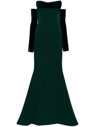 Rhea Costa Raven Crepe Gown In Green
