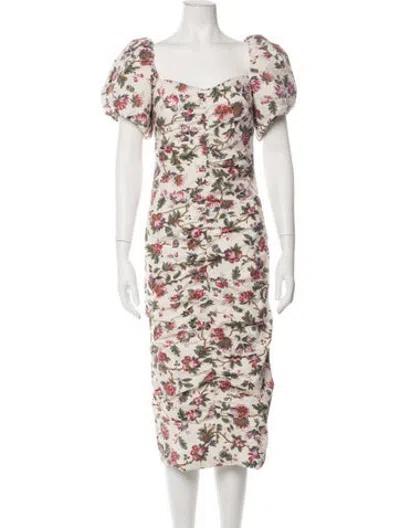Pre-owned Rhode Floral Print Midi Length Dress In Neutrals