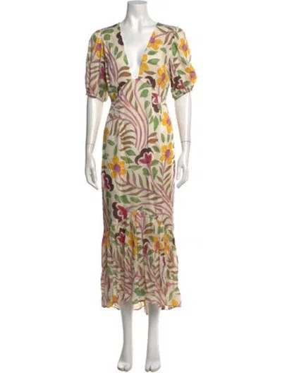 Pre-owned Rhode Floral Print Midi Length Dress In Neutrals