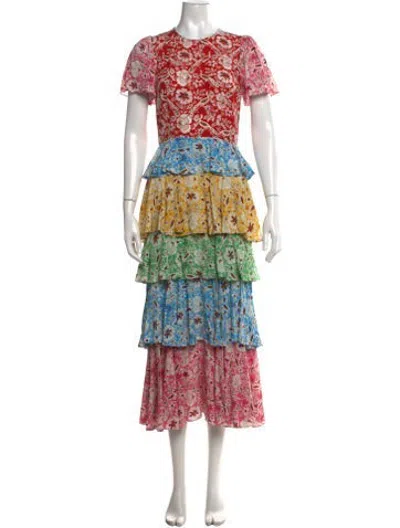 Pre-owned Rhode Floral Print Midi Length Dress In Pink/red