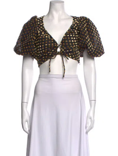 Pre-owned Rhode Polka Dot Print V-neck Crop Top In White