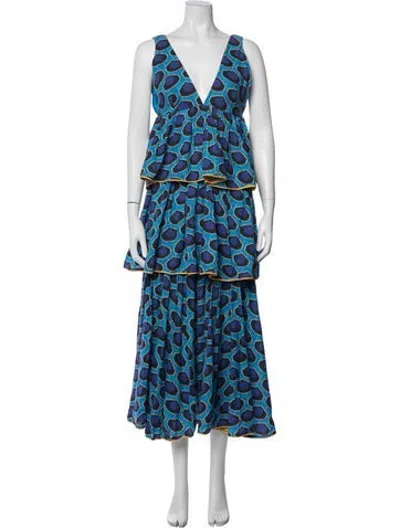 Pre-owned Rhode Printed Long Dress In Blue