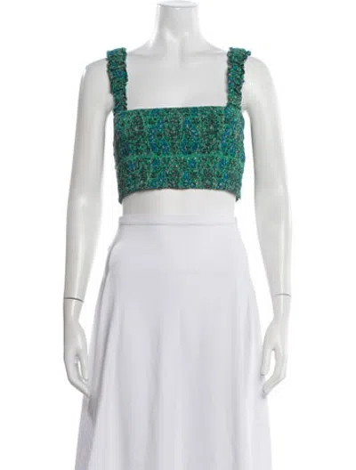 Pre-owned Rhode Printed Square Neckline Crop Top In Green