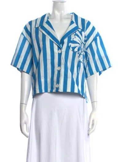 Pre-owned Rhode Striped V-neck Blouse In Blue