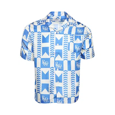 Pre-owned Rhude Grasse Silk Shirt 'blue/ivory' | Men's Size S