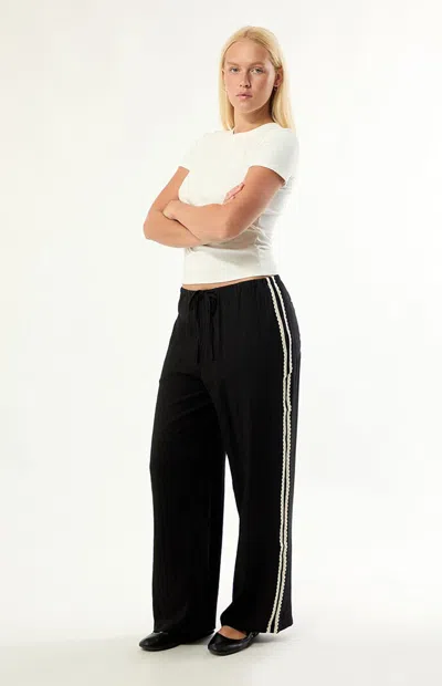 Rhythm Women's Linen Lace Wide Leg Track Pants In Black In Multi