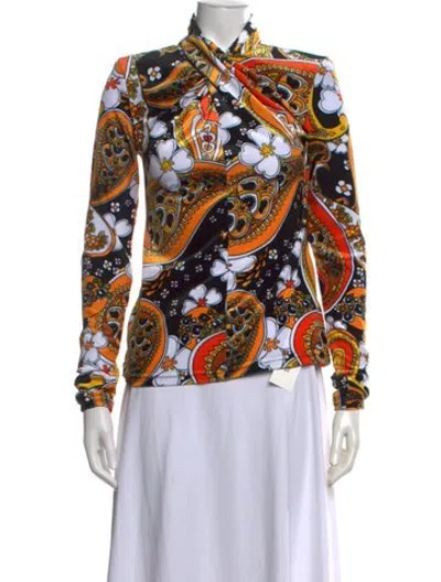 Pre-owned Richard Quinn Paisley Print Tie Neck Top In Multicolor