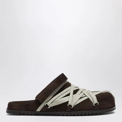 Rick Owens Brown Megalance Mule Granolas In Suede