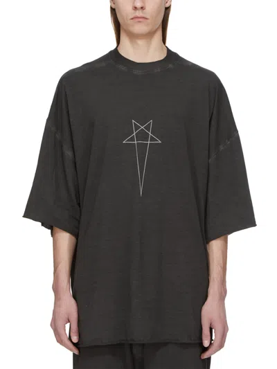 Rick Owens Drkshdw Oversized T-shirt With Geometric Star-like Graphic In Gray