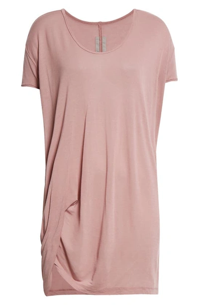 Rick Owens Hiked Asymmetric Drape Detail Jersey T-shirt In Dusty Pink