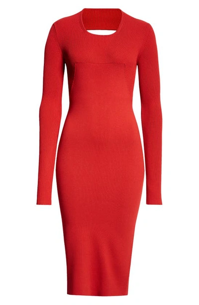 Rick Owens Lido Long Sleeve Open Back Knit Dress In Cardinal Red