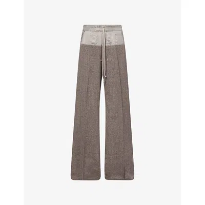 Rick Owens Mens Wide Bela Wool Trousers Black Melange In Brown
