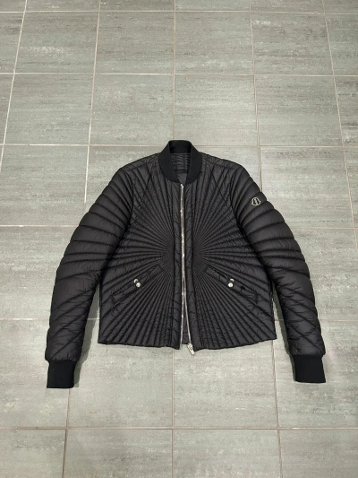 Pre-owned Rick Owens Moncler Down Nylon Radial Down Bomber In Black