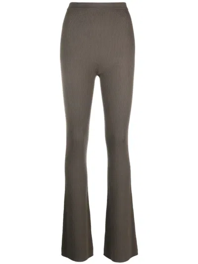 Rick Owens Ribbed Flared Trousers In Brown